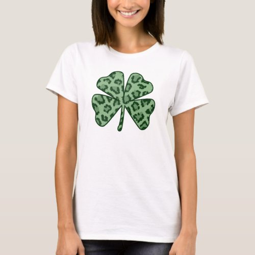 St. Patrick's Day Shamrock T-Shirt - The luck of the Irish just in time for St. Patrick's Day. Green Leopard Pattern clover. Very unique. Available in all colors and styles.  

