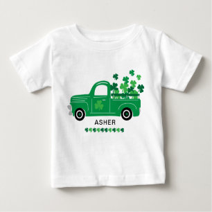 St. Patrick's Day Shamrock Truck Personalized Name Baby T-Shirt
