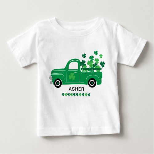 St Patricks Day Shamrock Truck Personalized Name Baby T_Shirt