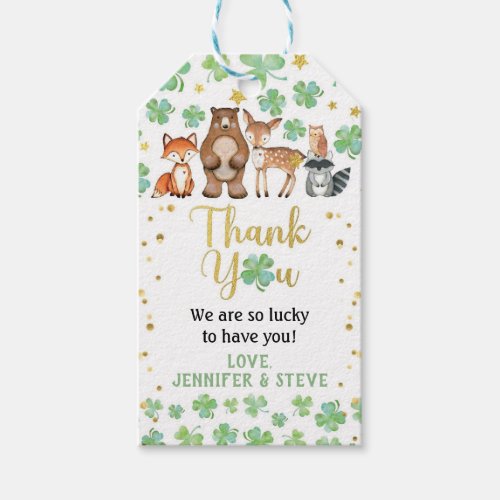 St Patricks Day Shamrock Woodland Animals Party Gift Tags