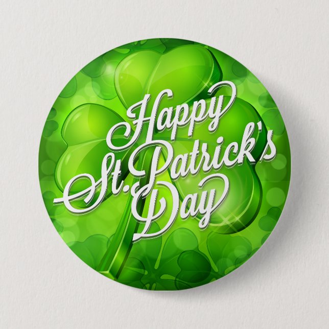St. Patrick's Day - Shamrock & Word Art Pinback Button (Front)