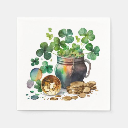 St Patricks Day Shamrocks and Coins Napkins