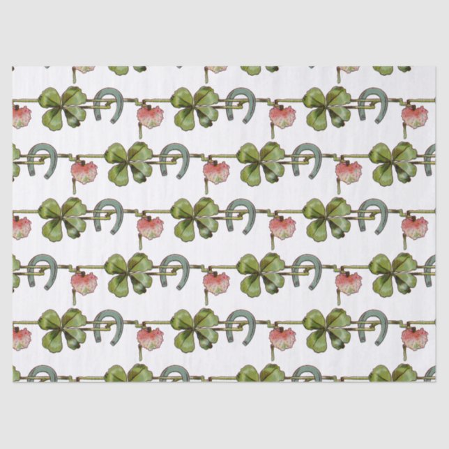 ST PATRICK'S DAY ,SHAMROCKS AND HORSESHOE White Tissue Paper (Front)