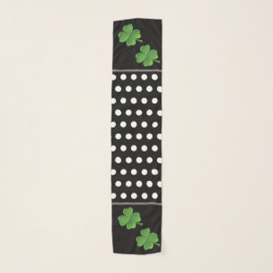 St Patricks Day Shamrocks Black White Dots Scarf