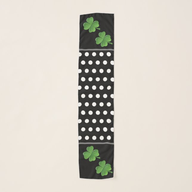 St Patricks Day Shamrocks Black White Dots Scarf (Front)