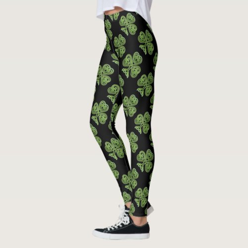 St Patricks Day  Shamrocks Celtic Knots Pattern Leggings