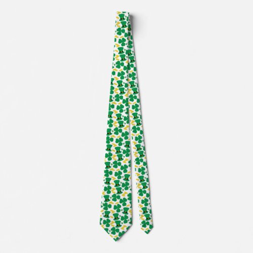 St Patricks Day Shamrocks Coins and Hat Pattern Neck Tie