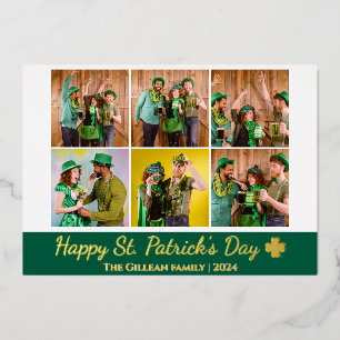 St patricks day Shamrocks family photo Collage Foil Holiday Card