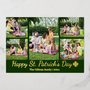 St. patrick's day Shamrocks family photo Collage Foil Holiday Card