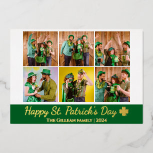 St patricks day Shamrocks family photo Collage Foil Holiday Card