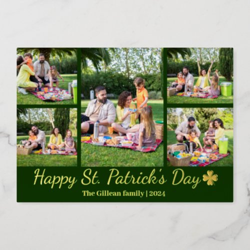  St patricks day Shamrocks family photo Collage Foil Holiday Card