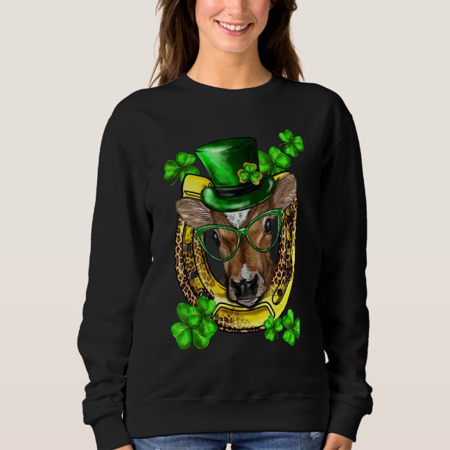 St Patricks Day Shamrocks Funny Lucky Cow Heifer H Sweatshirt (Front)