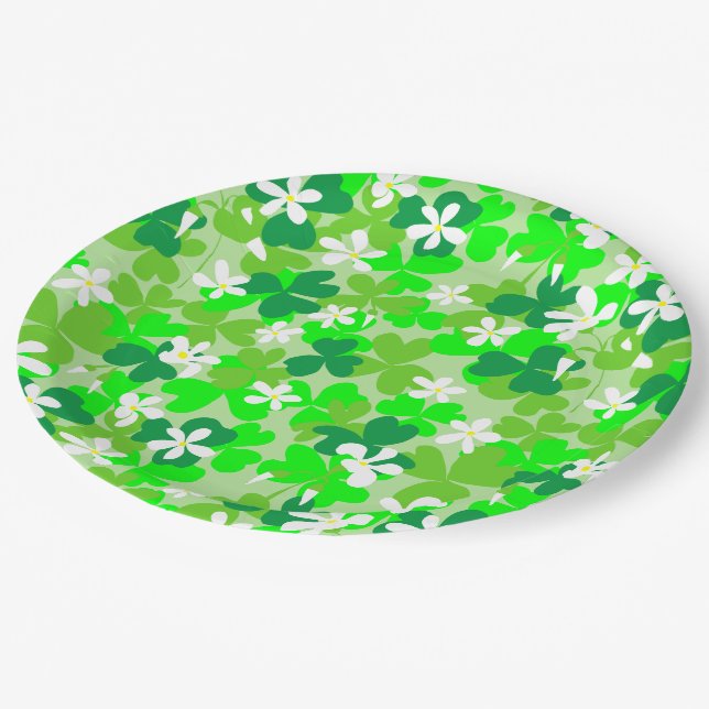 St Patrick's Day Shamrocks Pattern Paper Plates (Angled)