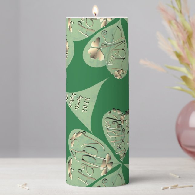 St. Patrick's Day Shamrocks  Pillar Candle (In Situ)