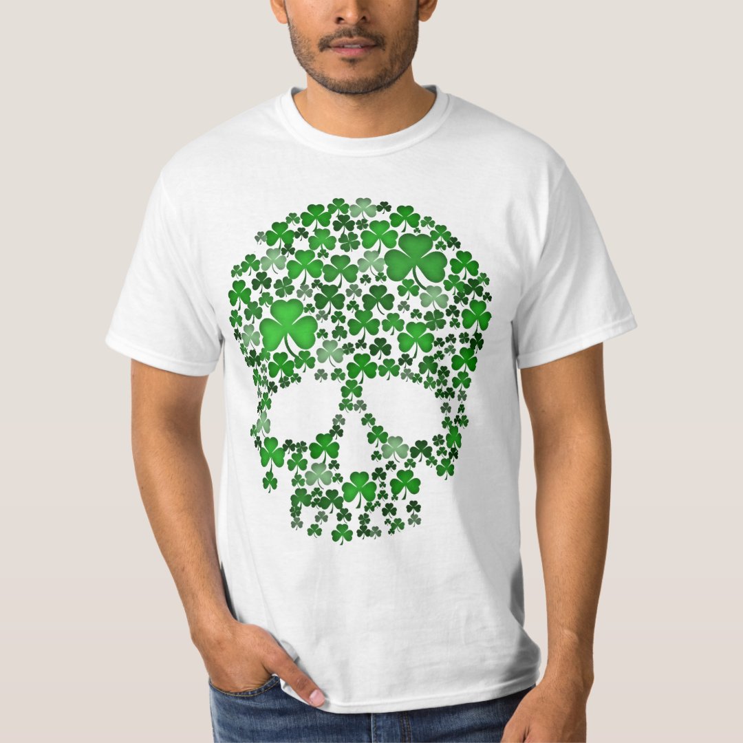 St Patricks Day Shamrocks Skull T-Shirt | Zazzle