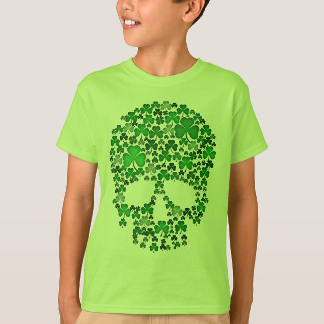 St Patricks Day Shamrocks Skull T-Shirt (Front)