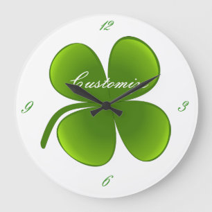 St Patrick's Day Shamrocks Thunder_Cove Large Clock