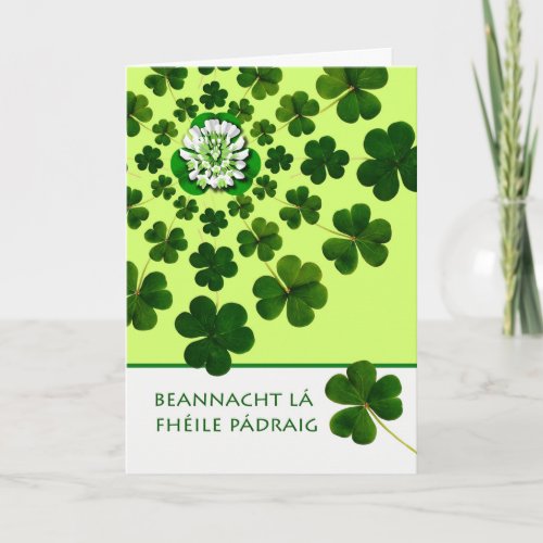 St Patricks Day Shamrocks with Irish Gaelic on Card