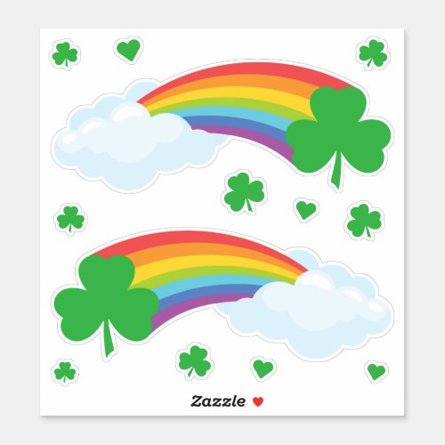 St Patricks Day Shamrocks with Rainbows Stickers