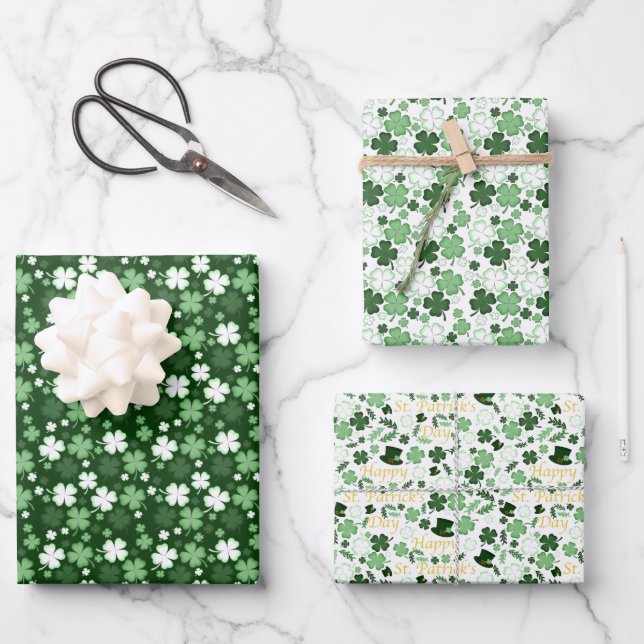 St. Patrick's Day Shamrocks Wrapping Paper Sheets (Front)