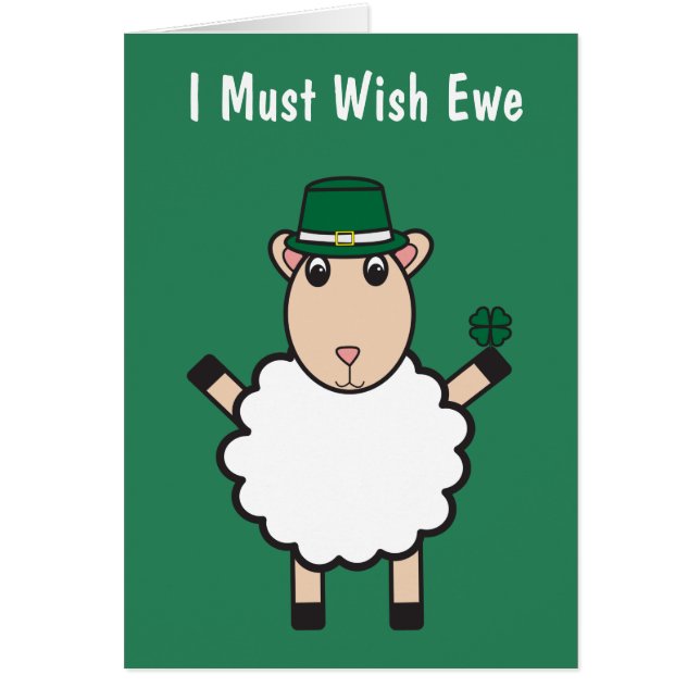 St. Patrick's Day Sheep Wish Ewe Funny Personalize Cards (Front)