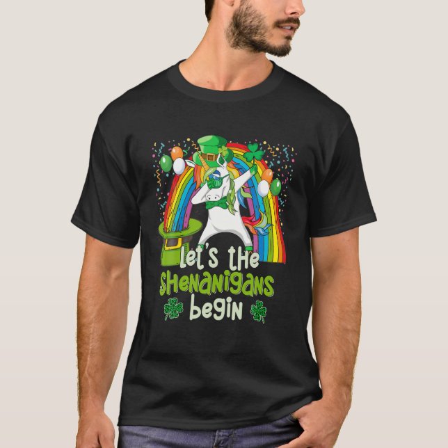 St Patrick's Day Shenanigans Funny Dabbing Unicorn T-Shirt (Front)