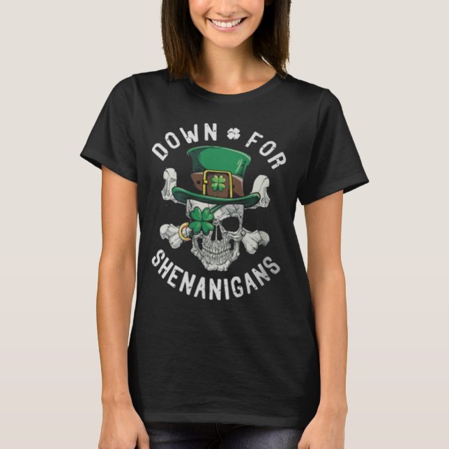 St Patrick's Day Shenanigans Funny Irish Pirate T-Shirt (Front)