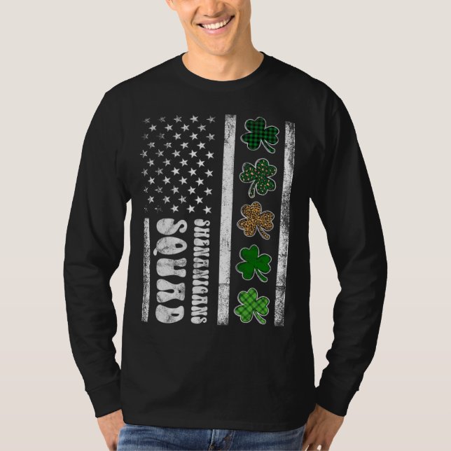 St Patricks Day Shenanigans Squad US flag American T-Shirt (Front)