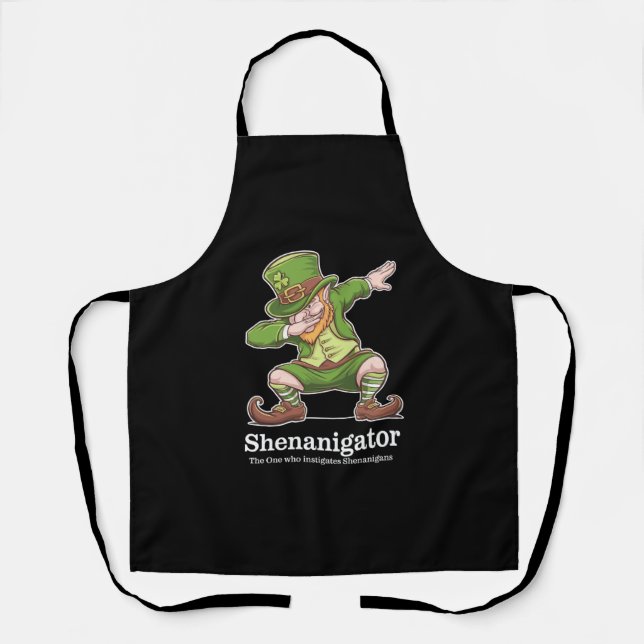 St Patricks Day Shenanigator Dabbing Leprechaun Apron (Front)