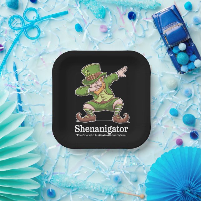 St Patricks Day Shenanigator Dabbing Leprechaun Paper Plates (Party)
