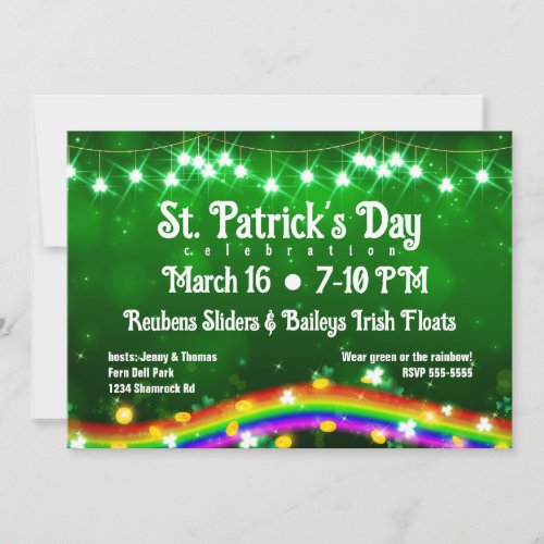St Patricks Day Shiny Rainbow Gold Shamrocks Invitation