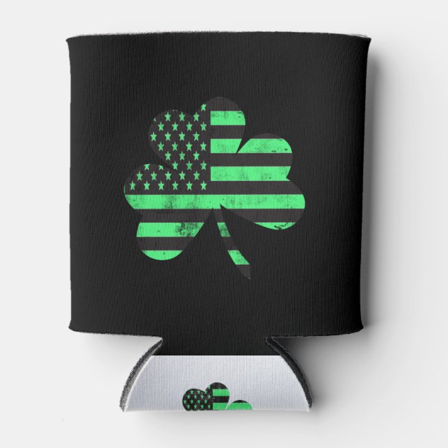 St Patricks Day Shirt | Irish American Flag Can Cooler (Front)