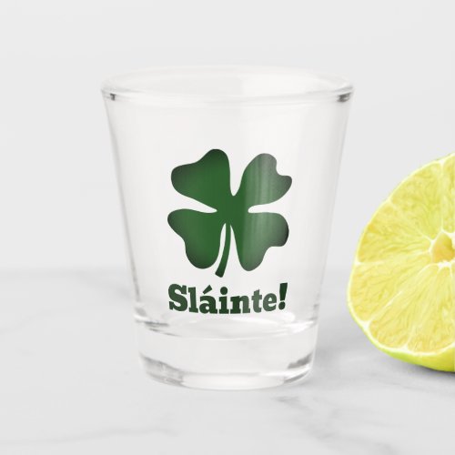 St Patricks Day shot glass with lucky clover logo