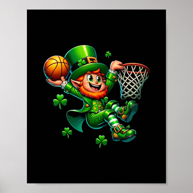 St Patrick's Day Sketll Irish Leprechaun Slam Dunk Poster (Front)
