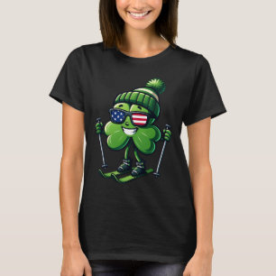 St Patricks Day Skiing Shamrock Clovers Irish Amer T-Shirt