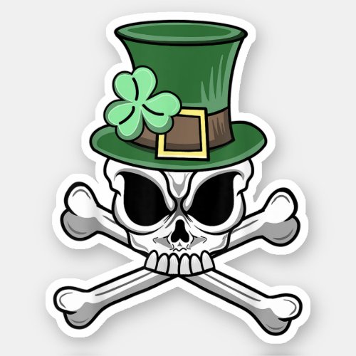 St Patricks Day Skull Leprechaun Irish Bones Sticker