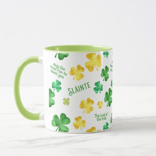 St Patricks Day Slinte Irish Blessing Shamrock  Mug