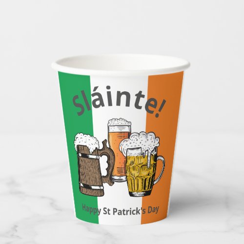 St Patricks Day Slinte Irish Flag  Paper Cups