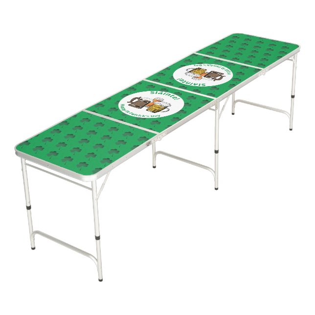 ST PATRICK'S DAY Sláinte! SHAMROCK Cartoon Beers Beer Pong Table (Angled)