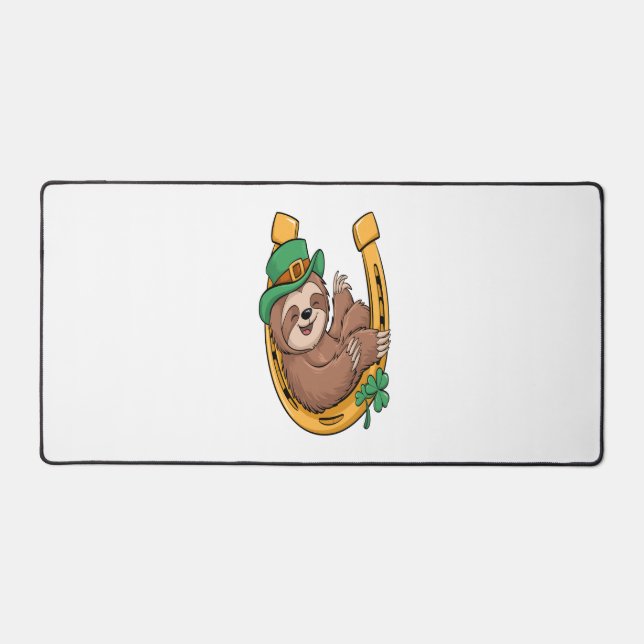 St Patrick's Day Sloth Horseshoe Lucky Desk Mat (Front)