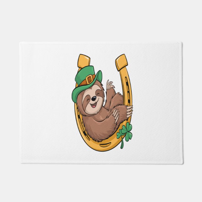 St Patrick's Day Sloth Horseshoe Lucky Doormat (Front)