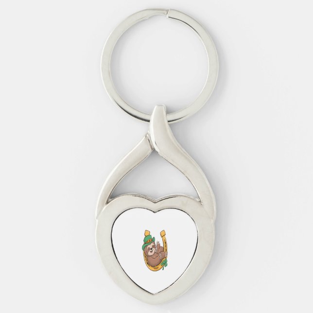 St Patrick's Day Sloth Horseshoe Lucky Keychain (Front)