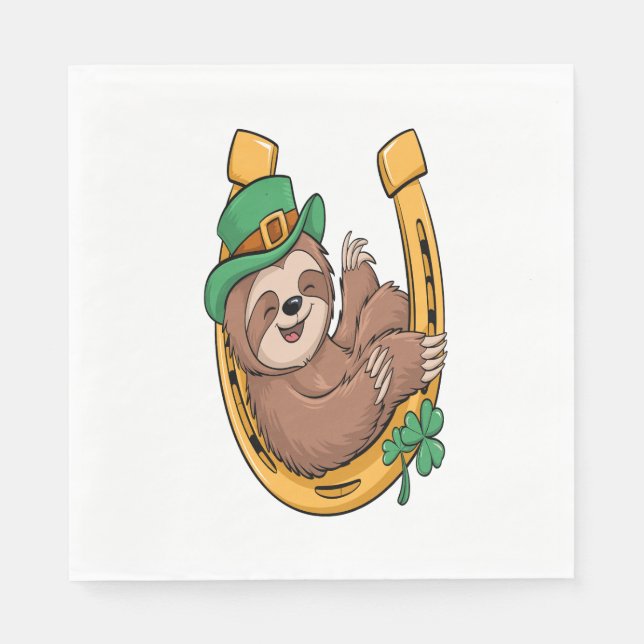 St Patrick's Day Sloth Horseshoe Lucky Napkins (Front)