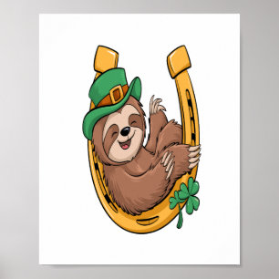 St Patrick's Day Sloth Horseshoe Lucky Poster