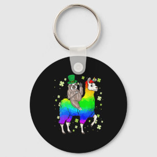 St Patricks Day Sloth Riding Llama Leprechaun T Sh Keychain