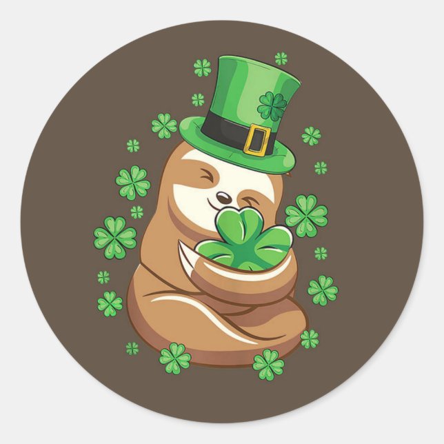St. Patrick's Day Sloth stccker Classic Round Sticker (Front)