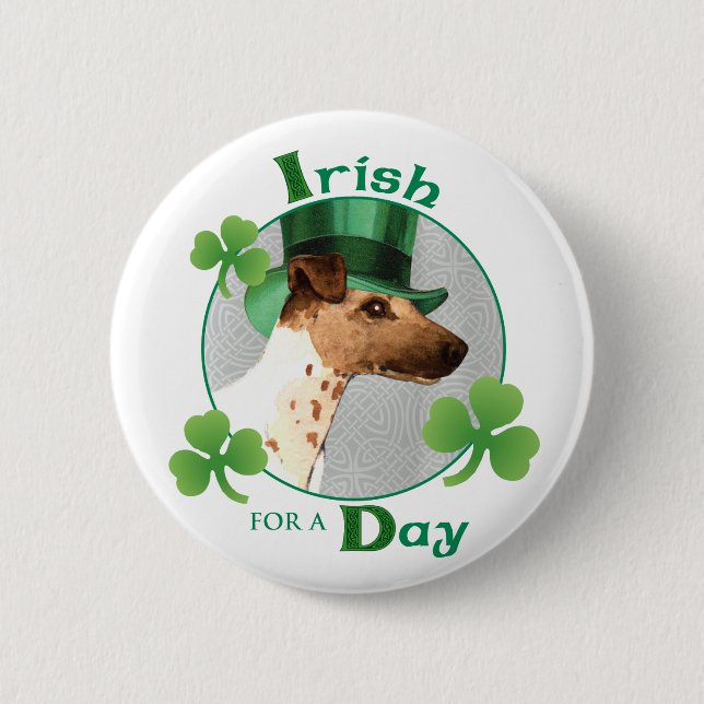 St. Patrick's Day Smooth Fox Terrier Pinback Button (Front)