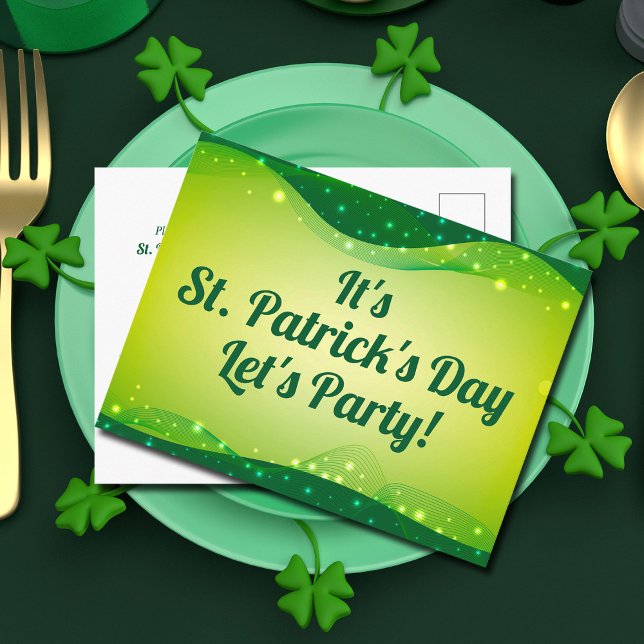 St. Patrick's Day Sparkle Let's Party Invitation Postcard (Creator Uploaded)