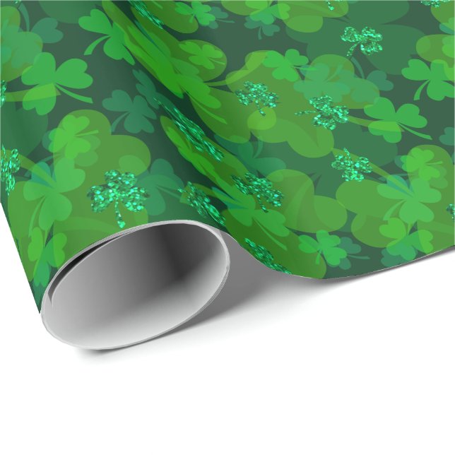 St. Patrick's Day Sparkling Shamrock Gift Wrap (Roll Corner)