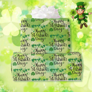 St. Patrick's Day Spring Green Clover Wrapping Paper
